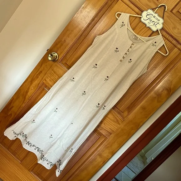 Vintage | Dresses | Gorgeous Vintage Linencotton Blend Embroidered Maxi  Dress By Magicindia | Poshmark